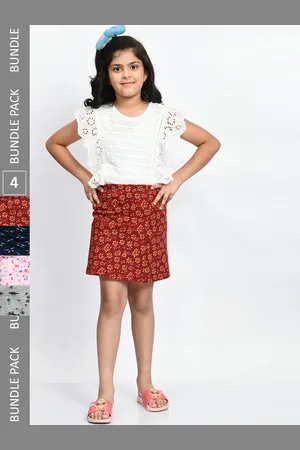 BAESD Girls Pack Of 4 Printed Cotton Straight Mini Skirts