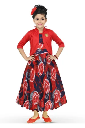 BAESD Girls Floral Printed Fit & Flare Midi Dress With Shug