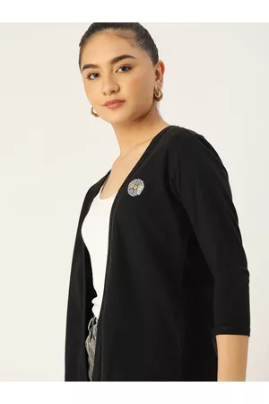 DressBerry Women Black Solid Shrug With Applique Detail