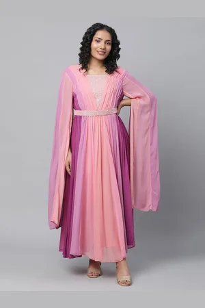 AURELIA Striped Slit Sleeves Fit & Flare Maxi Dress With Belt