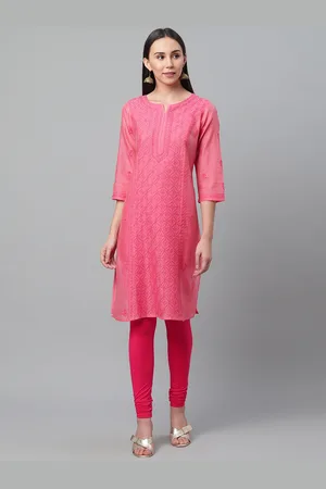 akheri Women Pink Chikankari Embroidered Straight Kurta