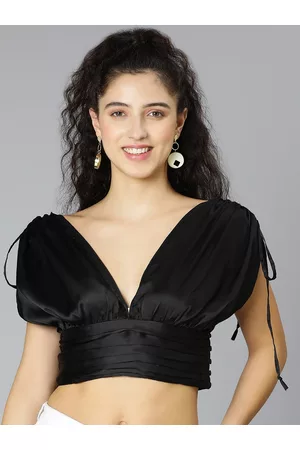 Oxolloxo Women Black Blouson Crop Top