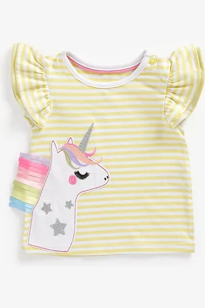 Mothercare Girls Horizontal Stripes Cap Sleeves Applique Knitted Pure Cotton Top