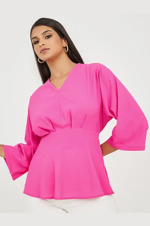 Styli Pink Flared Sleeved Cinched Waist Top