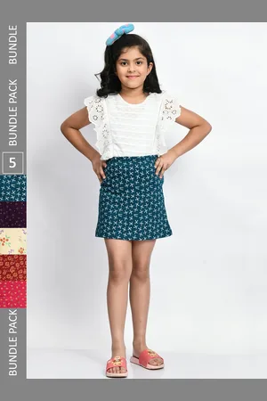 BAESD Girls Pack Of 5 Printed Cotton Straight Mini Skirts