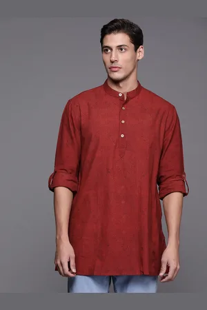 Fabindia Men Rust Red Pure Cotton Striped Kurta