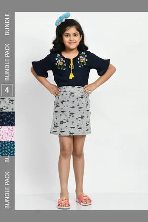 BAESD Girls Pack Of 4 Printed Pure Cotton A-Line Mini Skirts