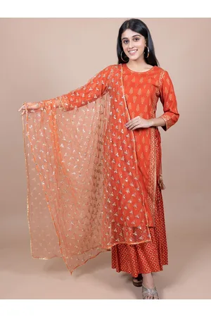 HERE&NOW Orange & Gold-Toned Ethnic Motifs Embroidered Dupatta