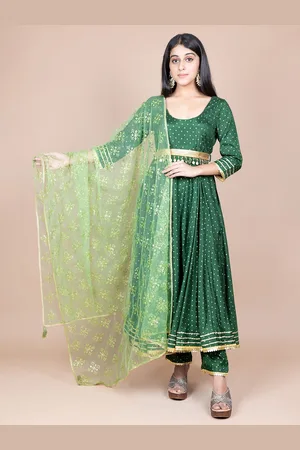 HERE&NOW Green Ethnic Motifs Embroidered Gotta Patti Dupatta