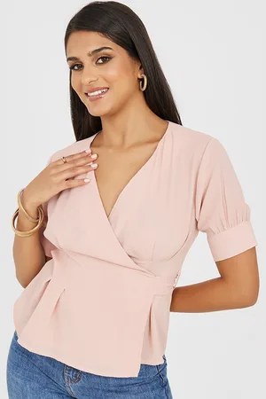 Styli V-Neck Puff Sleeves Wrap Top