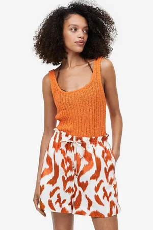 H&M Women Linen-Blend Paper Bag Shorts