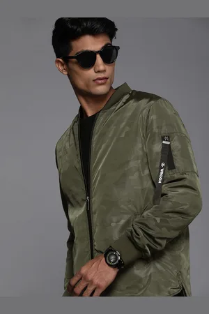 WROGN Men Olive Green Camouflage Slim Fit Bomber Jacket