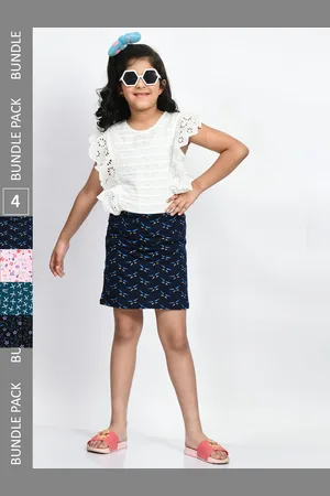 BAESD Girls Pack Of 4 Printed Pure Cotton Straight Skirts