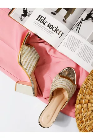 SHEZONE Embellished Block Heels