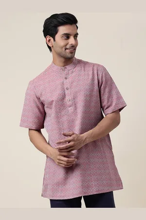 Fabindia Abstract Woven Design Band Collar Short Cotton Kurta