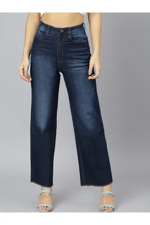 BAESD Women Flared High-Rise Low Distress Light Fade Cropped Stretchable Jeans
