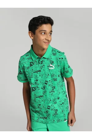 PUMA Boys Super Printed Polo Collar Regular Fit Pure Cotton T-shirt