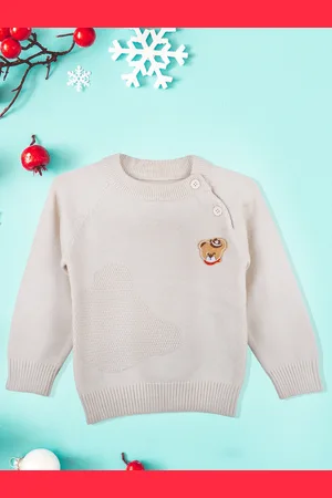 Baby Moo Unisex Kids Cable Knit Pullover With Embroidered Detail