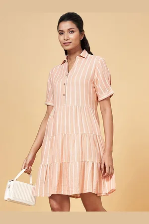 Pantaloons Striped Shirt Collar Tiered A-line Dress