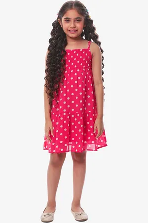CACA CINA Pink Polka Dot Print Georgette A-Line Dress