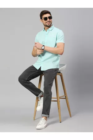 Mast & Harbour Blue Classic Slim Fit Cotton Linen Casual Shirt