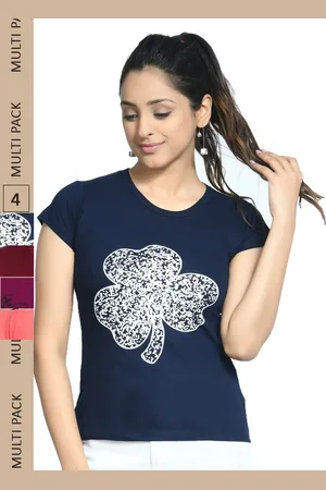 IndiWeaves Pack Of 4 Printed Polo Collar Pure Cotton T-shirt