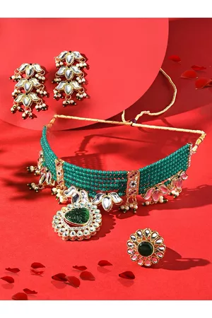 Zaveri Pearls Lotus Kundan-Studded & Beaded Jewellery Set