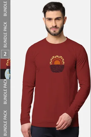 bullmer Men Rust & Black Pack of 2 Printed Cotton T-shirt