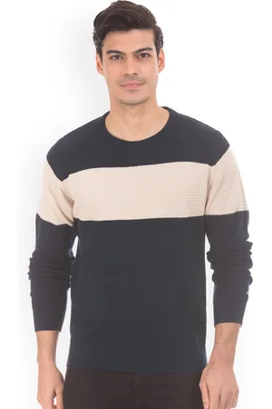 Arrow Men Navy Blue Colourblocked Sweater