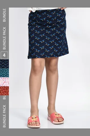 BAESD Girls Pack Of 4 Printed Pure Cotton A-Line Mini Skirts