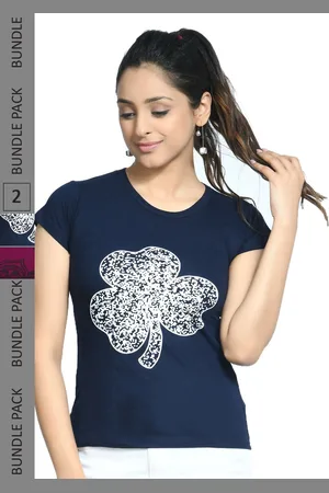 IndiWeaves Pack Of 2 Floral Printed Pure Cotton T-shirt