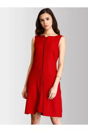 FableStreet Women Red Solid A-Line Dress