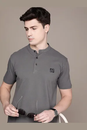 French Connection Men Pure Cotton Solid Henley Neck Casual T-shirt