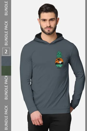 bullmer Men Pack of 2 Grey & Olive Green Long Sleeves T-shirt