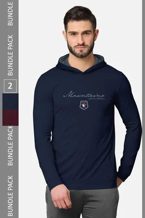 bullmer Men Pack of 2 Navy Blue & Burgundy Long Sleeves T-shirt