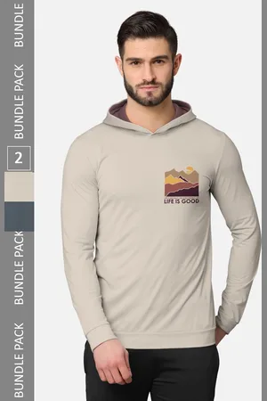 bullmer Men Pack of 2 Beige & Grey Long Sleeves T-shirt