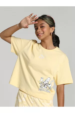 PUMA Girls Super Printed Drop-Shoulder Sleeves Pure Cotton Oversized T-shirt