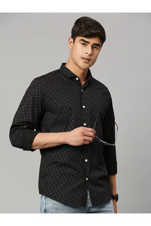 Mast & Harbour Black Classic Geometric Printed Slim Fit Casual Shirt