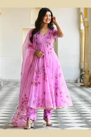 Bunaai Floral Printed Empire Kurta With Trousers & Dupatta