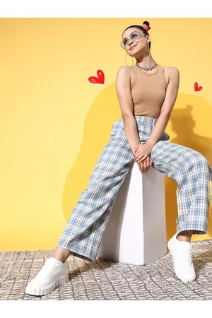 Berrylush Women Checked Relaxed High-Rise Trousers