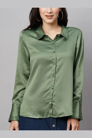 Chemistry Cuffed Sleeve Shirt Style Satin Top
