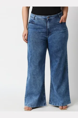 High Star Women Blue Wide Leg High-Rise Plus Size Stretchable Jeans