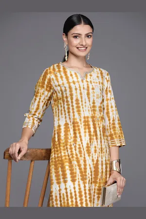Varanga Women Mustard Yellow & Off White Bandhani Dyed Sequinned Kurta