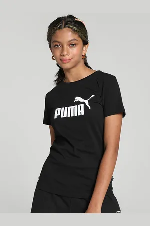 PUMA Girls Black Essentials Logo T-shirt