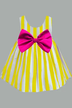 A.T.U.N. Girls Striped Bow Cotton Fit & Flare Dress