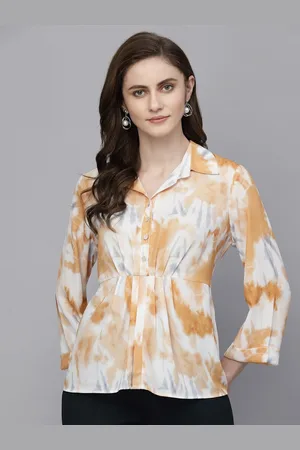 Gipsy Tie and Dye Printed Shirt Collar Long Sleeves Tunic