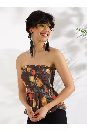 KASSUALLY Strapless Floral Print Peplum Top