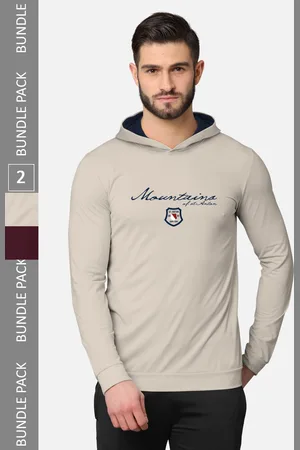 bullmer Men Pack of 2 Beige & Burgundy Long Sleeves T-shirt