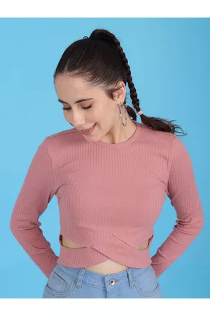 Flying Machine Women Solid Cut-Out Crop Top