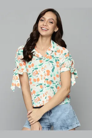 Mast & Harbour Women Off White & Orange Floral Printed Casual Shirt